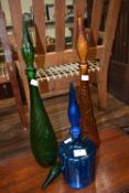 Three Decorative Coloured Glass Stoppered Bottles