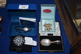 Wristwatches, Costume Jewellery, and a Spoon