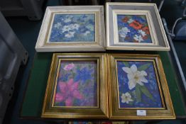 Four Barbara Doyle Framed Oil on Canvas Floral Studies