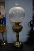 Victorian Brass Oil Lamp with Chimney & Shade