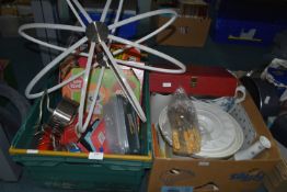 Two Boxes of Household Goods Including Lamps, Pottery, etc.