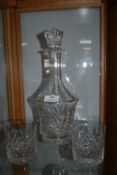 Cut Glass Lead Crystal Decanter and Two Tumblers