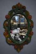 Oval Mirror with Painted Wooden Frame