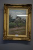 Framed Watercolour Village Scene by H.B. Withers
