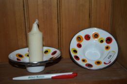 Two Retro Enamel Candle Holders