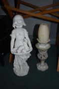 Plastic Figure of a Girl with Puppies and a Decorative Candle Stand