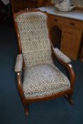 Period Oak Rocking Chair with Floral Upholstery