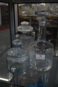 Decanter and Two Glass Storage Jars