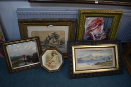 Five Assorted Paintings and Prints in Victorian Frames