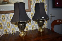 Pair of Table Lamps with Black & Gold Shades
