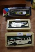 Two Corgi Vintage Buses and a Solido Bus