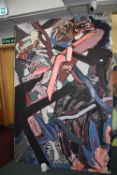 Large Abstract Acrylic on Canvas Entitled “Riding the Fence” by Paul Ziemacki 230x152cm