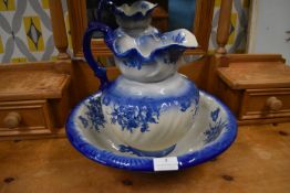 Blue & White Floral Jug & Wash Bowl