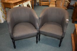 *Two Brown Upholstered Tub Chairs