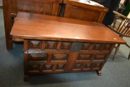 Mahogany Storage Chest with Panel Sides and Decorative Metal Banding