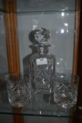 Cut Glass Lead Crystal Decanter and Two Tumblers