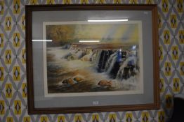 Framed Watercolour Waterfall Scene by Eyre