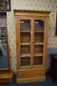 Solid Pine Glazed Bookcase with Lower Drawer