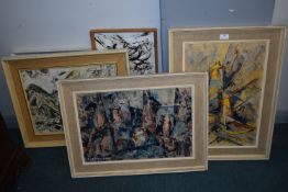 Five Barbara Doyle Oil on Board Abstract Paintings