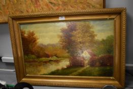 Oil on Board Country River Scene