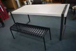 *Wood Effect Table with Metal Ends and Black Metal Bench
