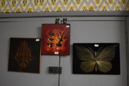 Two 1970 Thread Pictures plus a Small Abstract Painting