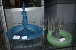 Coloured Glass Flower Bowl plus Assorted Glassware