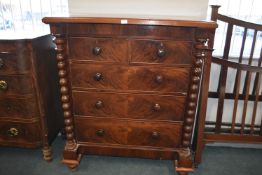 Victorian Mahogany Veneer Scotch Chest of Drawers with Bobbin Pillars