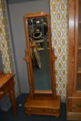 Solid Pine Bevelled Cheval Mirror with Lower Drawer