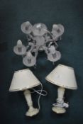 Chandelier and Two Table Lamps