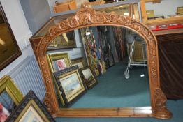 Overmantel Mirror in Solid Pine with Carved Fruits of the Vine Detail