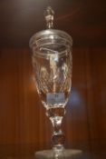 Cut Glass Lead Crystal Lidded Goblet with Golfer Design
