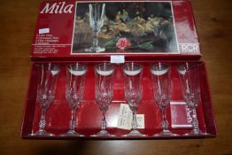 Set of Six RCR Mila Lead Crystal Champagne Flutes