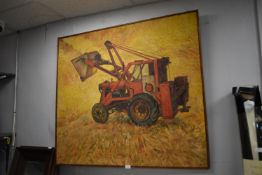 Oil on Canvas Tractor Study Signed Mike 1958 (AF, damage to canvas)