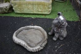 Concrete Birdbath and a Dog Ornament