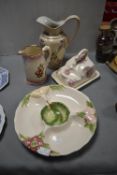 Floral Serving Platter, Cheese Dish, and Jugs