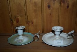 Two Vintage Enamel Chamber Sticks
