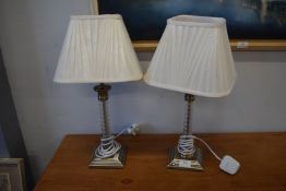Pair of Glass & Acrylic Table Lamps with Cream Shades