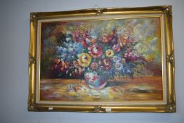 Oil on Canvas Still Life of Flowers by R. Cox