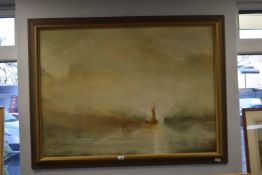 Large Atmospheric Poil on Canvas Coastal Scene by P. Huxley 125x95cm