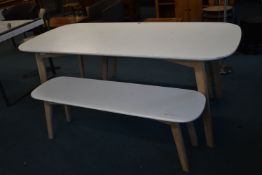 *White Painted Table with Two Benches
