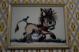 1960’s Reverse Glass Painting of a Donkey by Beccafichi