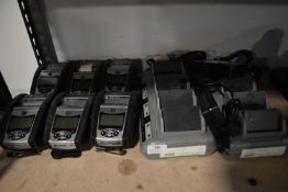 Two Zebra Label Printer Battery Charging Stations with Eight Batteries, and Six Zebra QLU220 Label