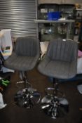 *Pair of Barstools with Grey Faux Leather Seats
