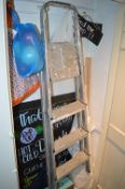 *Contents of Cupboard to Include Three Tread Aluminium Platform Steps, Chalkboard, Christmas