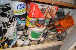 *Contents of Lower Shelf to Include Assorted Extension Leads, Paints, Artists Brushes, Fillers,