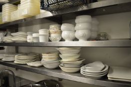 *Contents of Two Shelves to Include Assorted White Porcelain Crockery, and Assorted Bone China