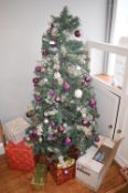 *Decorated Artificial Christmas Tree with Baubles and Lights, Part Box of Christmas Crackers, etc.