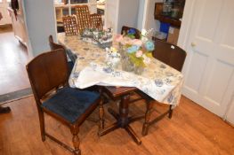 *Two Square Dining Tables 70x70cm on Turned Pedestal Bases, and Four Dining Chairs with