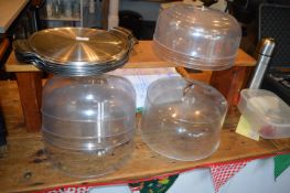 *Eleven Stainless Steel Cake Plates with Domes